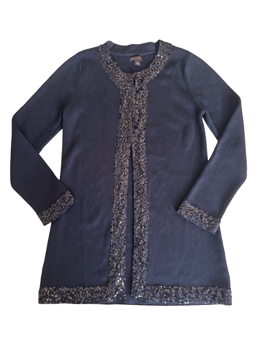 Dana Buchman Black Sequin Long Cardigan Cotton Blend Metallic Holiday Medium